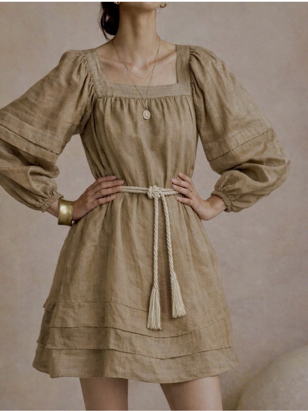 Banana Republic Ramie Mini Dress size XS - NEW  Boho Oversized Brown Tan Pockets